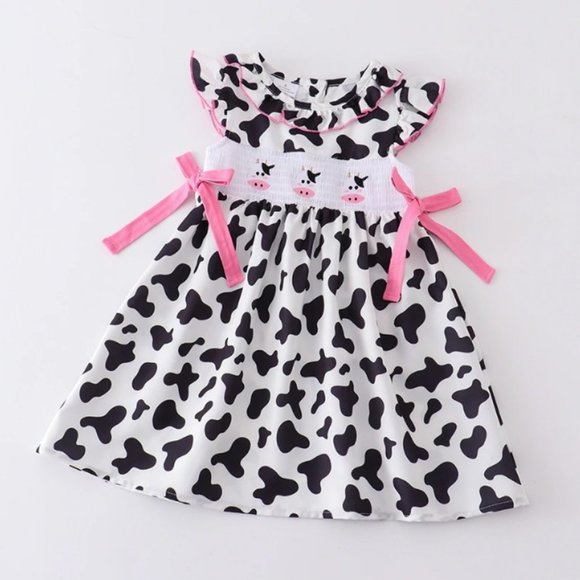 Dresses Boutique Farm Cow Embroidered Smocked Cow Print Dress Poshmark